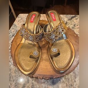 Stepz gold and bronze rhinestone sandals.